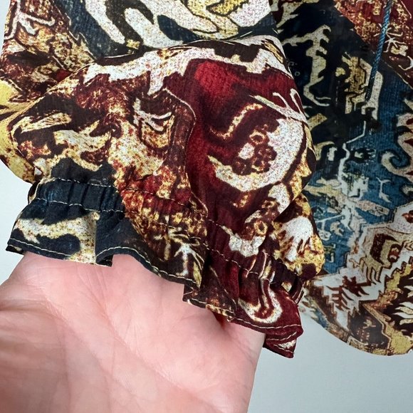 Chaps Blouse Top 3X Multicolor Printed Sheer Balloon Sleeve V-Neck Womens Plus - Picture 4 of 11